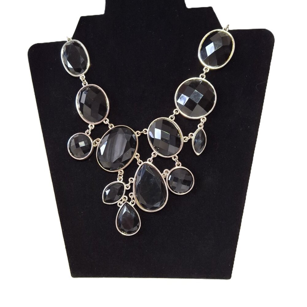 Chunky Black and Silver White House Black Market Asymmetrical Statement Necklace